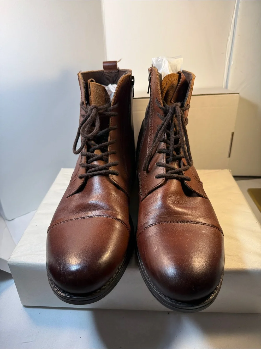 Men's Brown Leather Lace-Up Chukka Boots with Side Zip